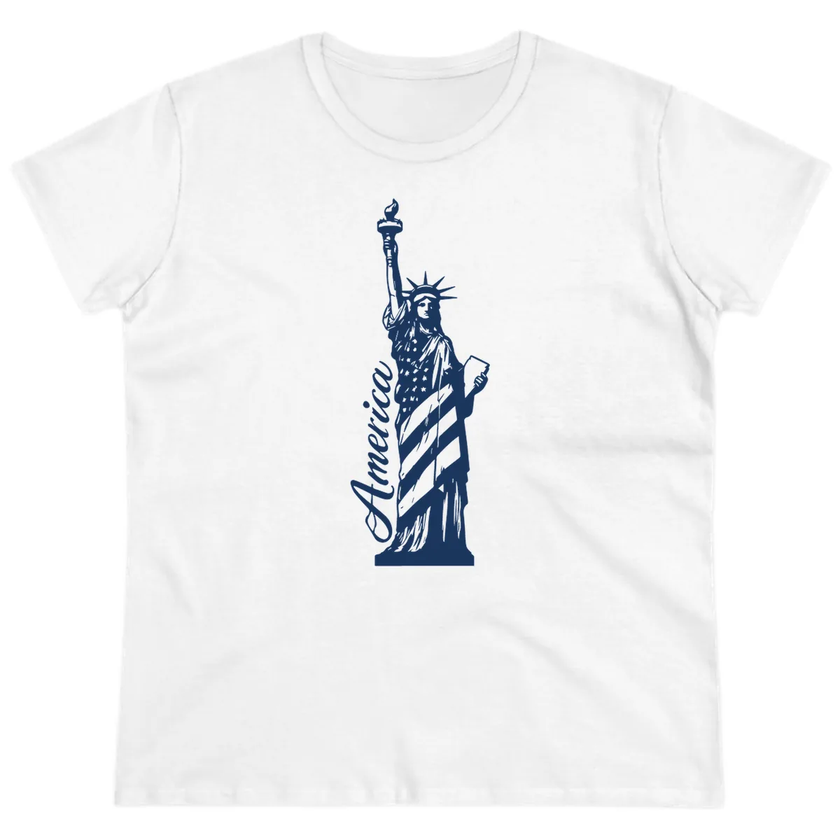Statue Of Liberty America Celebration Ladies Tee in White
