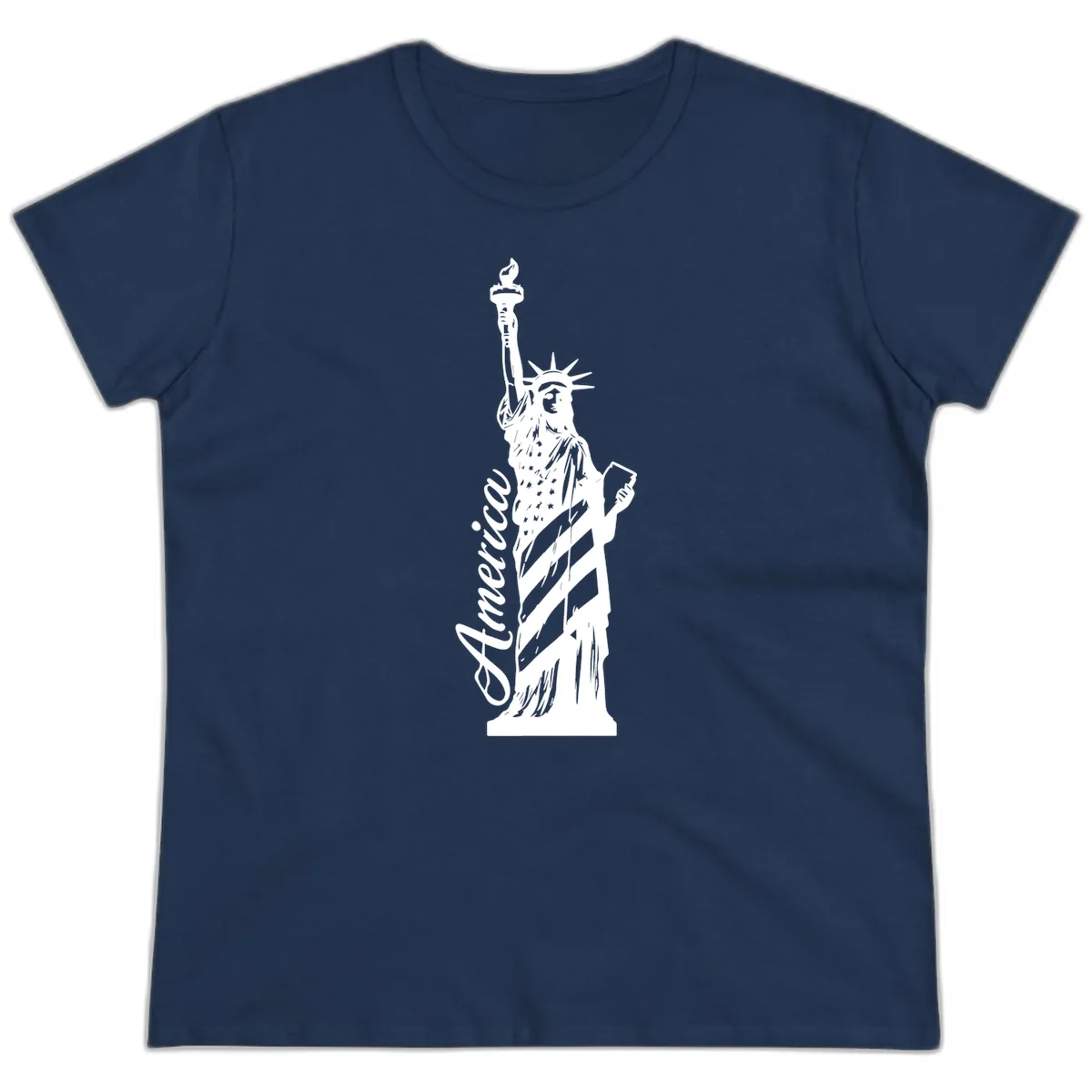 Statue Of Liberty America Celebration Ladies Tee in Navy