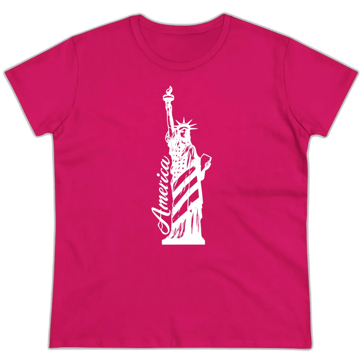 Statue Of Liberty America Celebration Ladies Tee in Heliconia