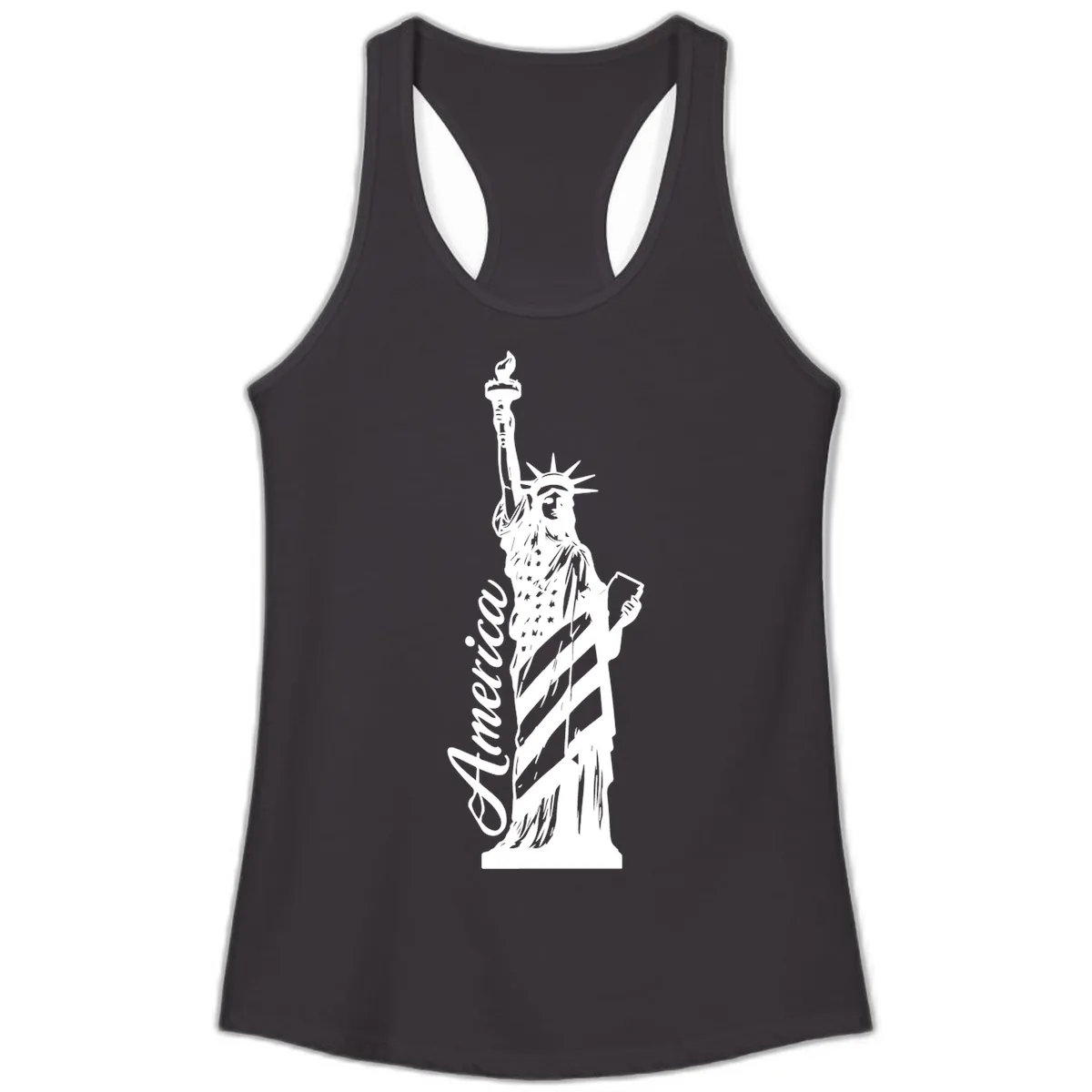 Statue Of Liberty America Celebration Ladies Tank in Black
