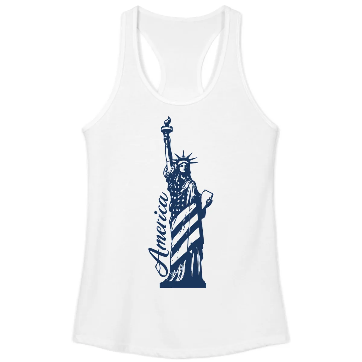 Statue Of Liberty America Celebration Ladies Tank in White