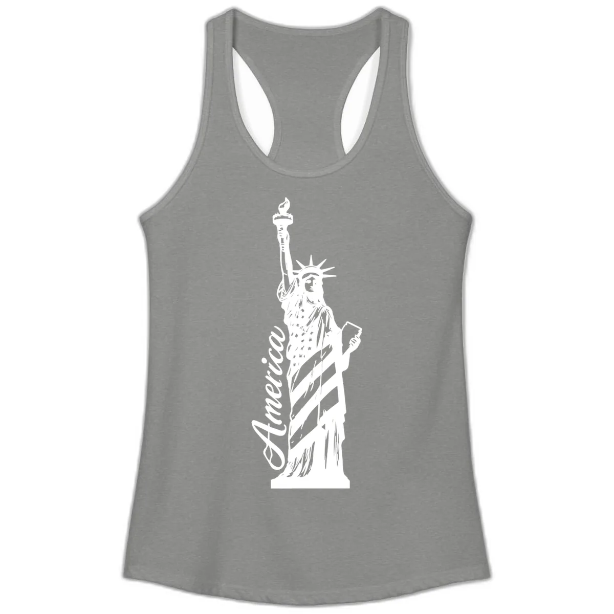 Statue Of Liberty America Celebration Ladies Tank in Heather Grey