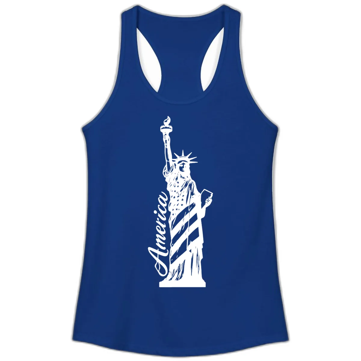 Statue Of Liberty America Celebration Ladies Tank in Solid Royal