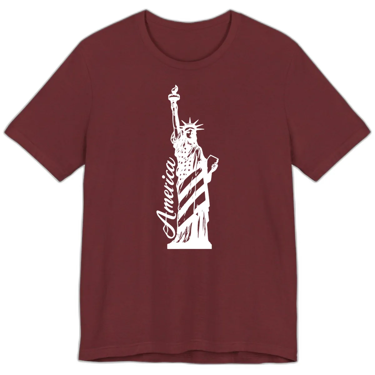 Statue Of Liberty America Celebration Premium T-Shirt in Heather Cardinal