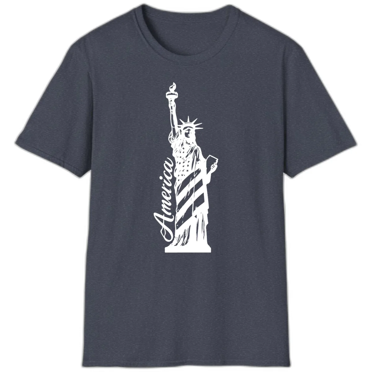 Statue Of Liberty America Celebration T-Shirt in Heather Navy