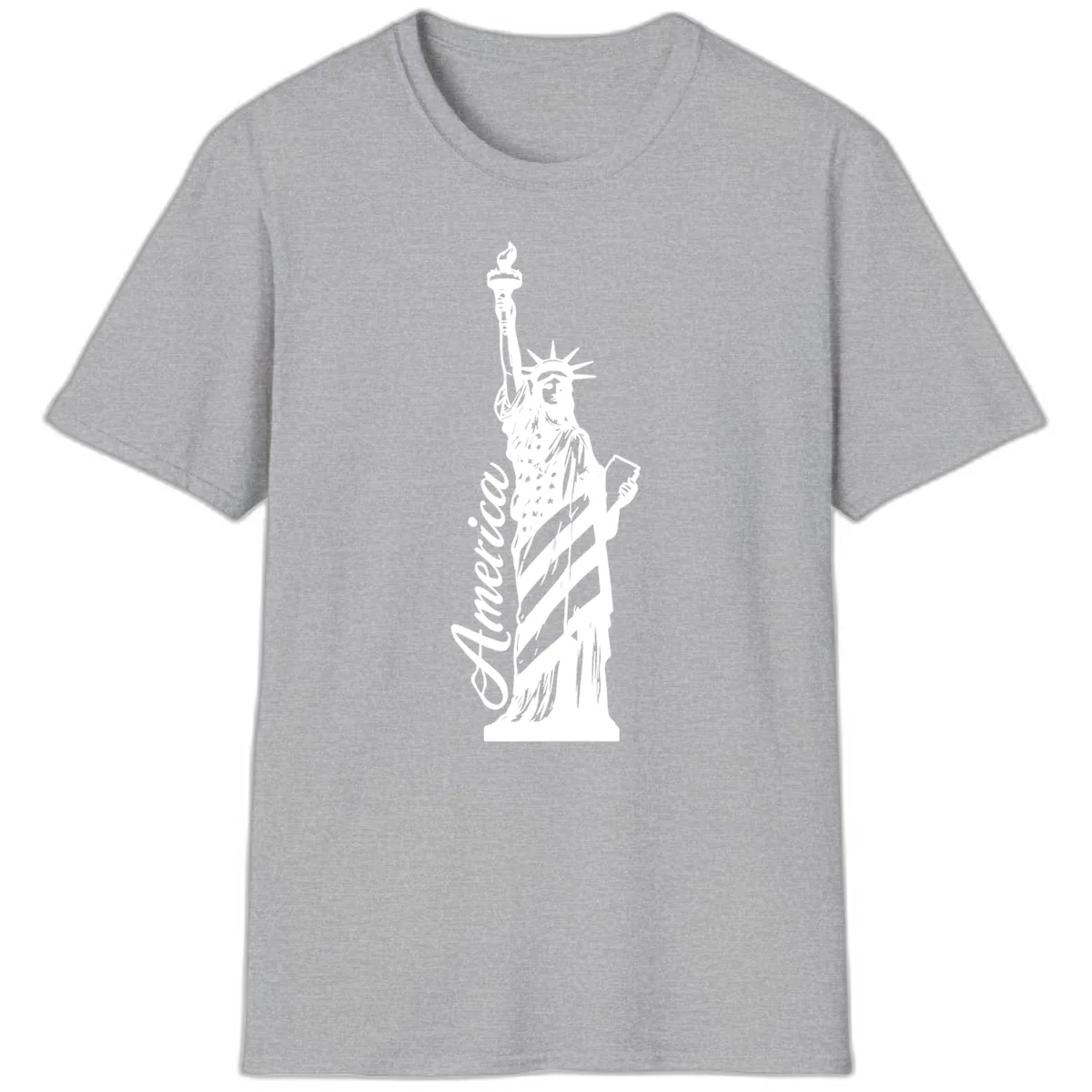 Statue Of Liberty America Celebration T-Shirt in Sport Grey