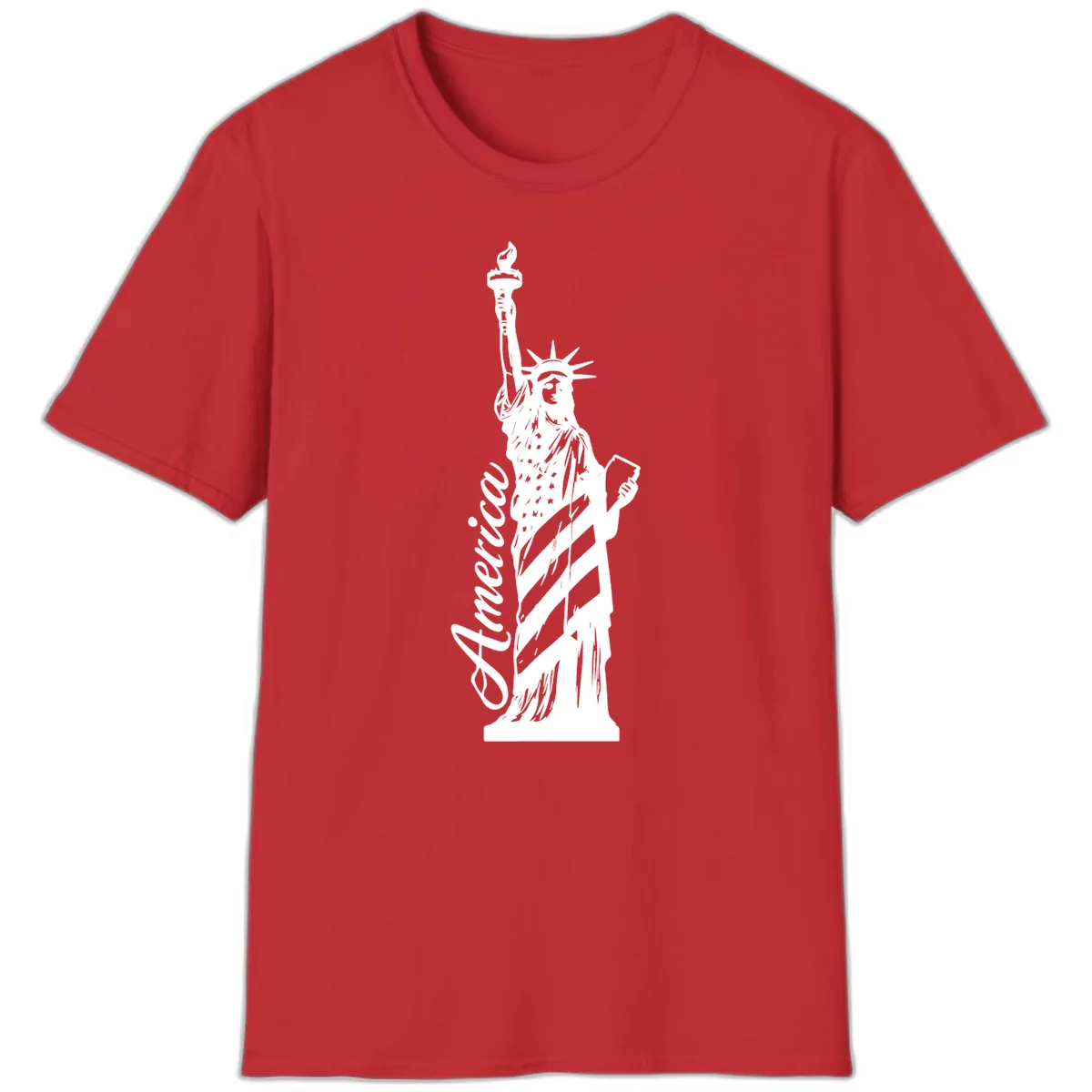 Statue Of Liberty America Celebration T-Shirt in Red