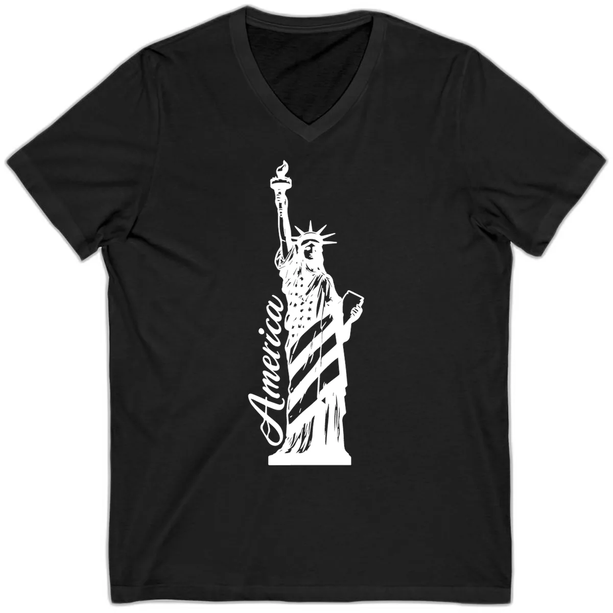 Statue Of Liberty America Celebration V-Neck in Black