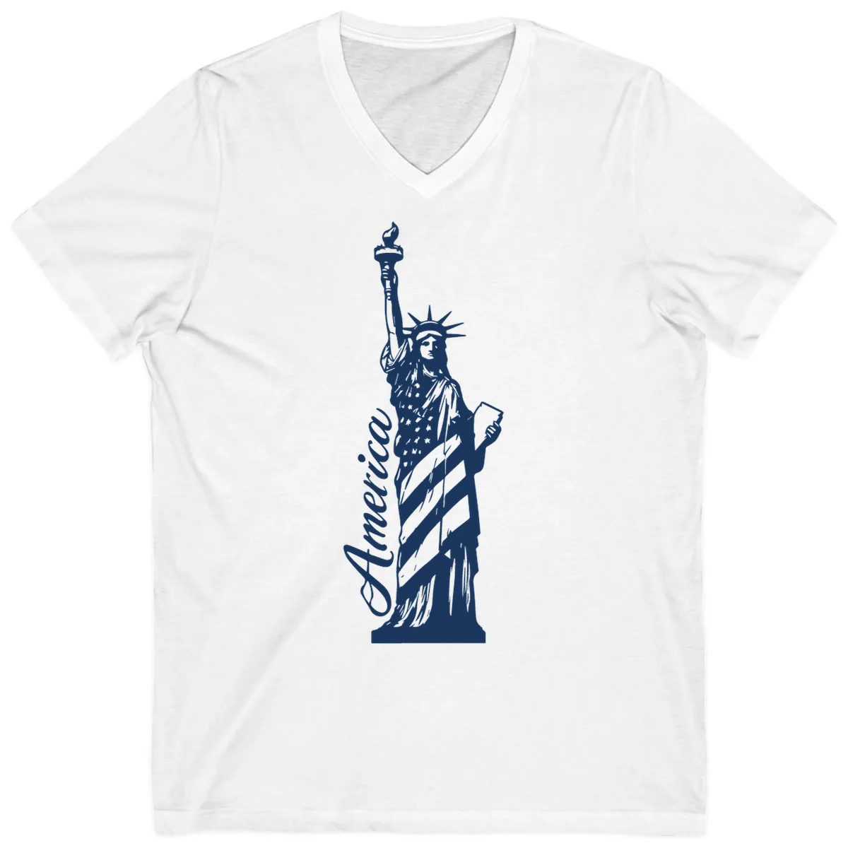Statue Of Liberty America Celebration V-Neck in White