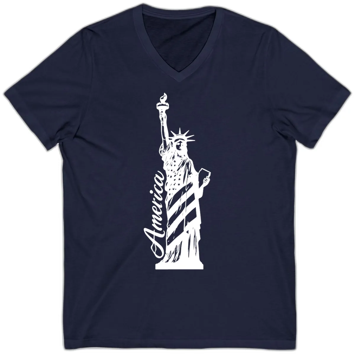 Statue Of Liberty America Celebration V-Neck in Navy