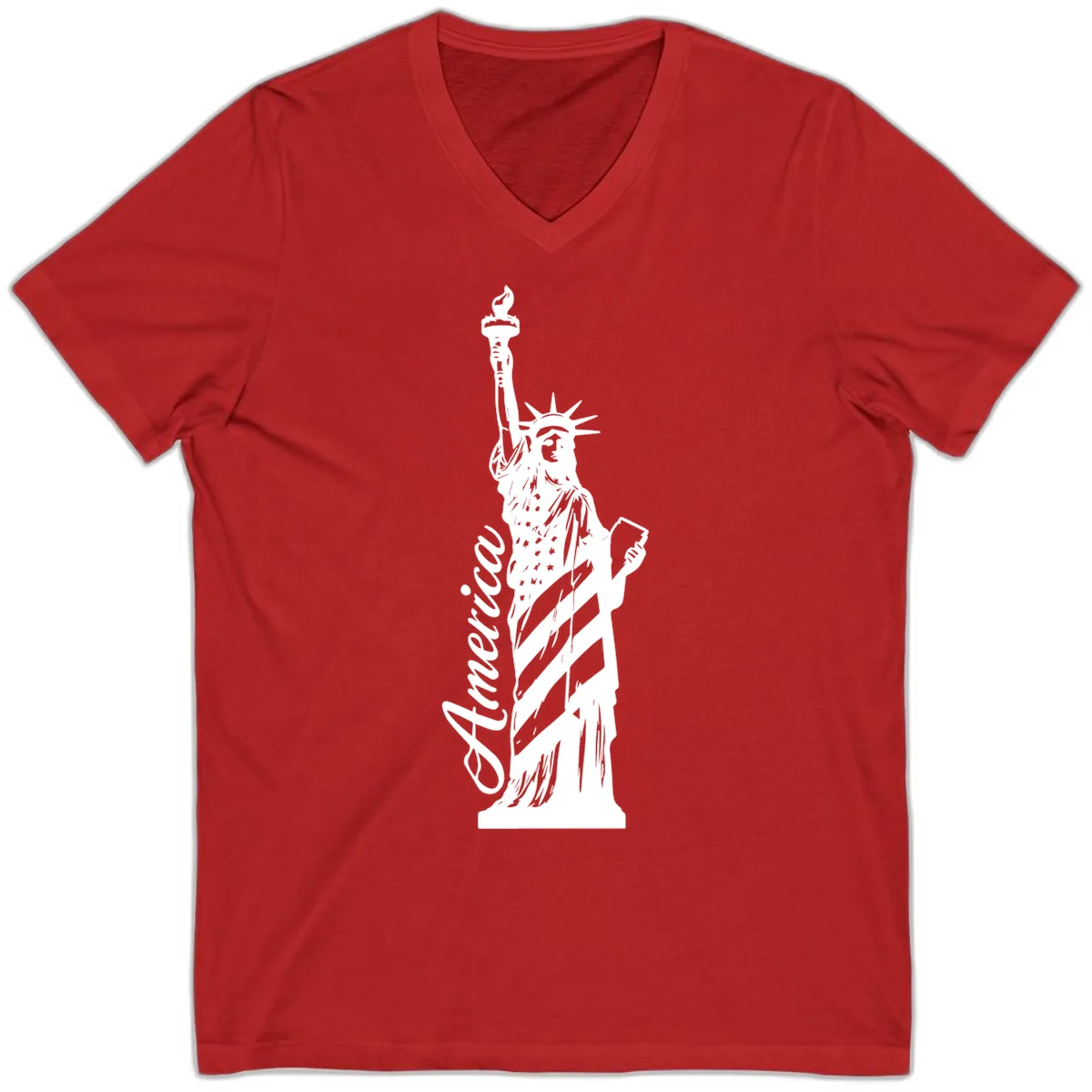Statue Of Liberty America Celebration V-Neck in Red