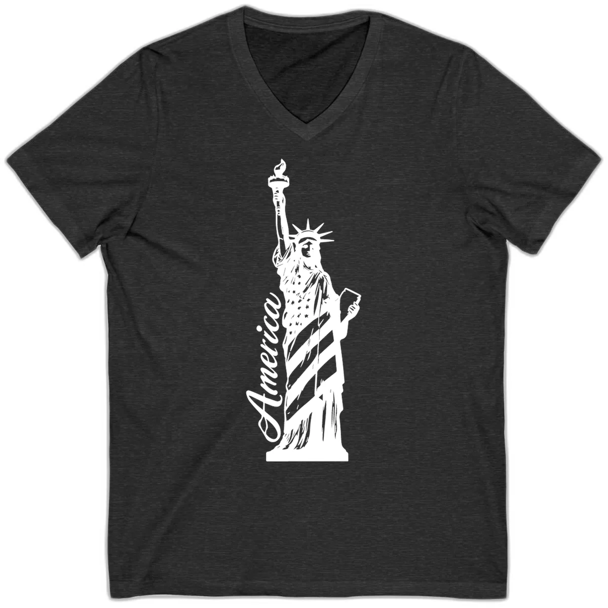 Statue Of Liberty America Celebration V-Neck in Dark Grey Heather