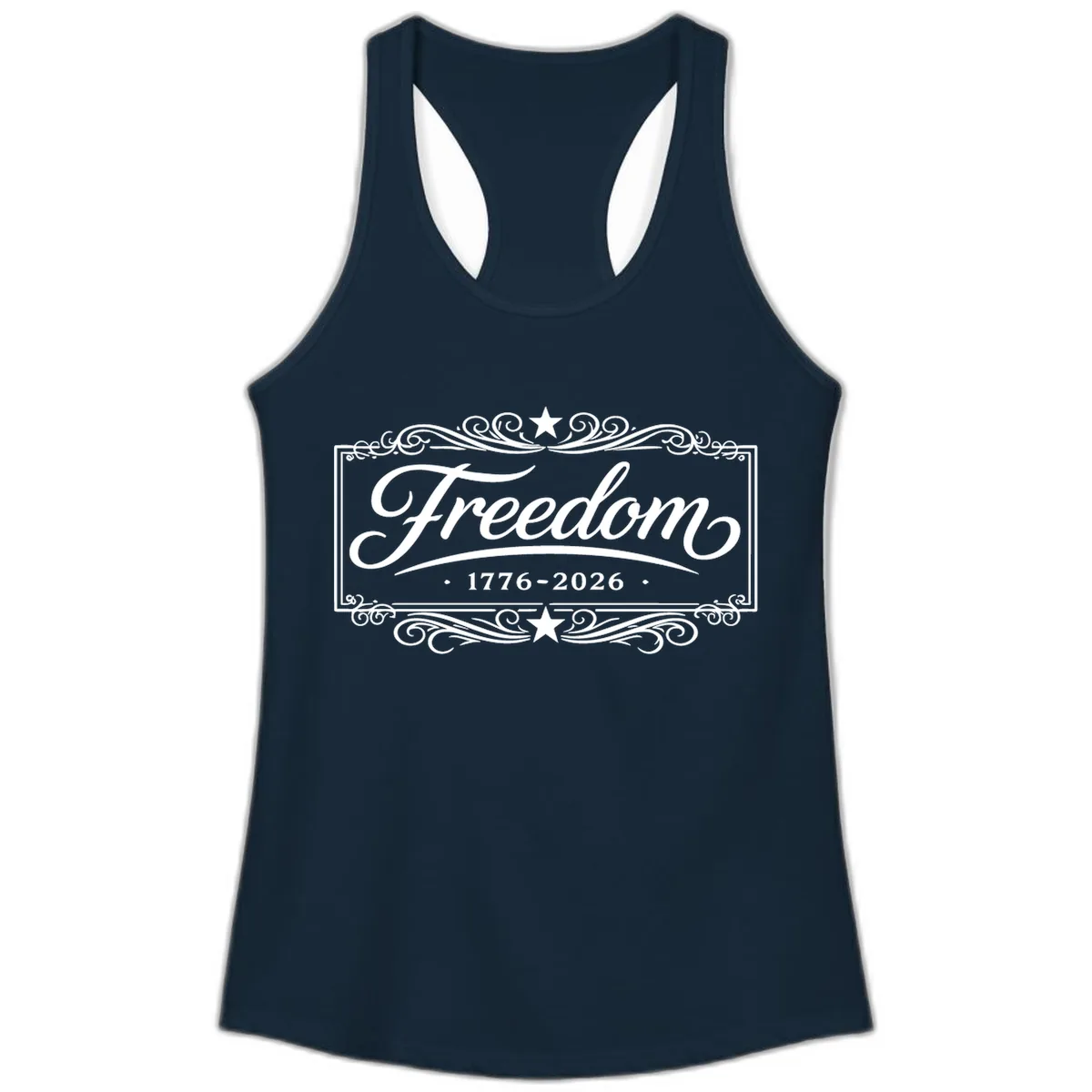 Freedom 250th Anniversary Ladies Tank in Solid Midnight Navy