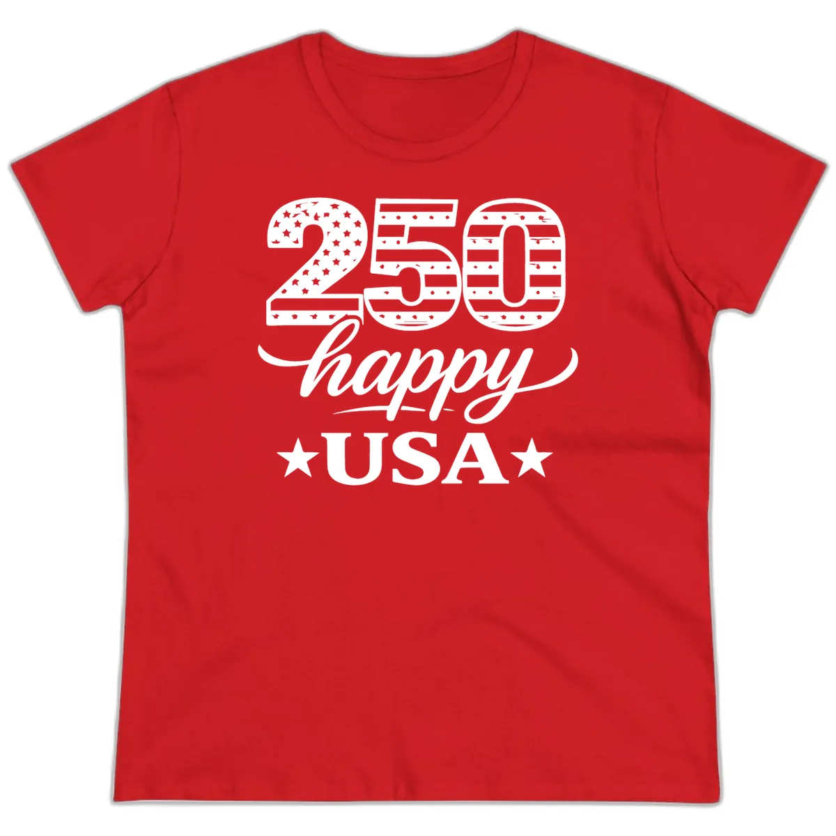 America's 250th Happy USA Celebration Ladies Tee in Red