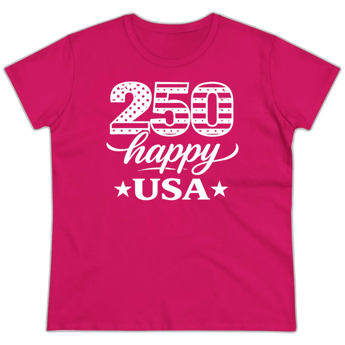America's 250th Happy USA Celebration Ladies Tee in Heliconia