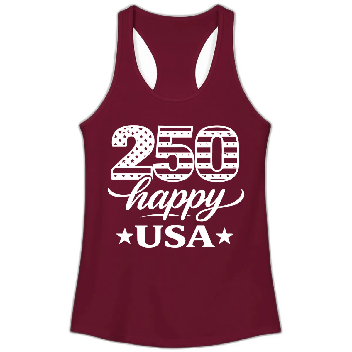 America's 250th Happy USA Celebration Ladies Tank in Solid Cardinal Red