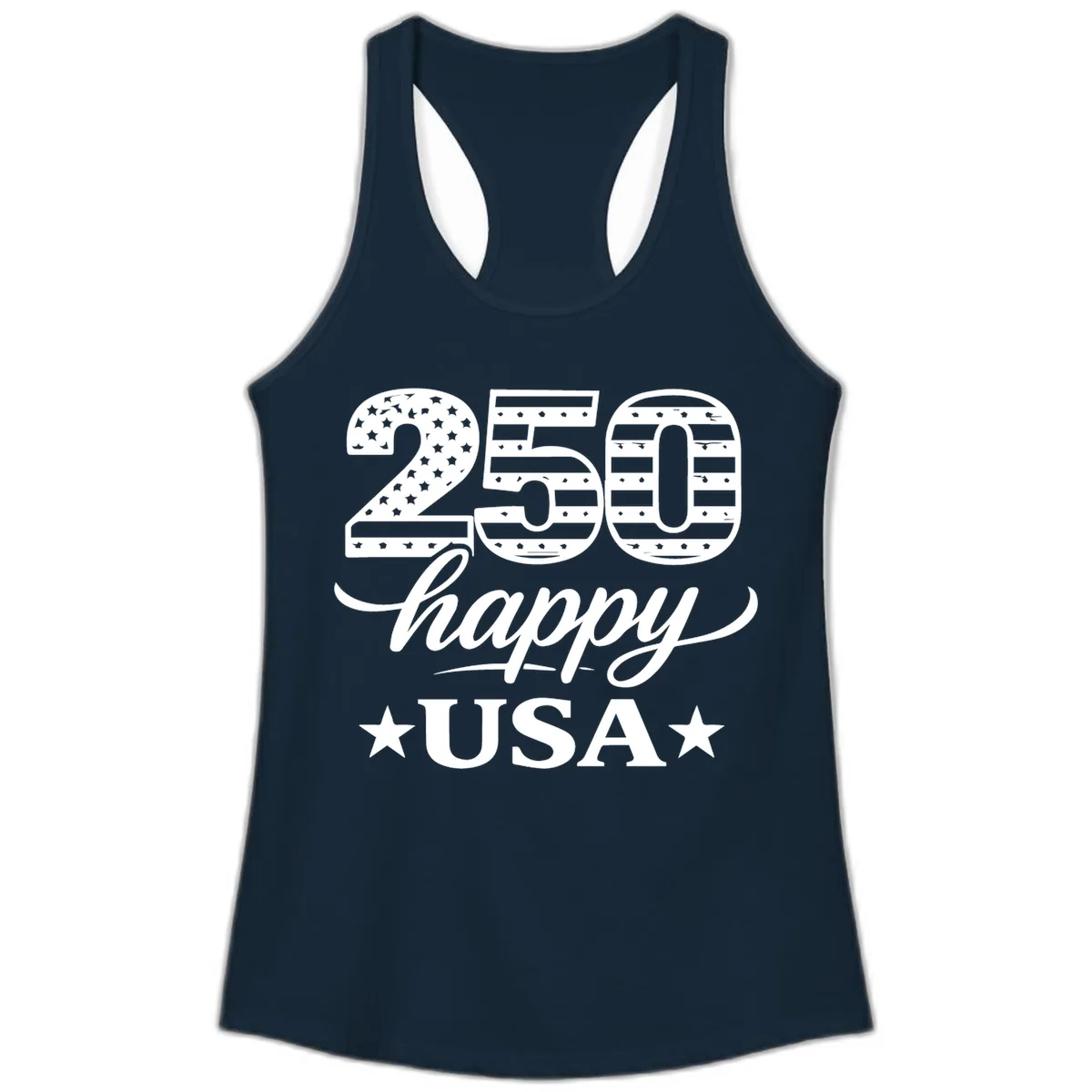 America's 250th Happy USA Celebration Ladies Tank in Solid Midnight Navy
