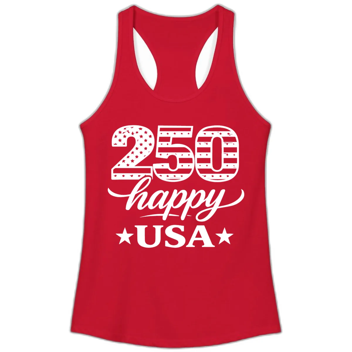 America's 250th Happy USA Celebration Ladies Tank in Solid Red