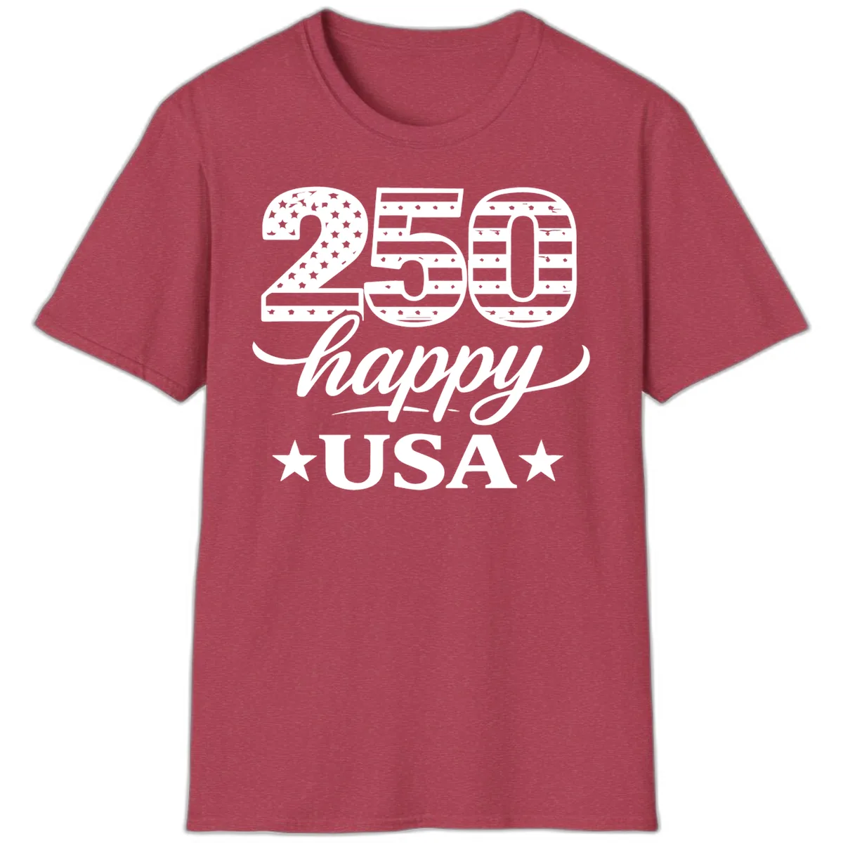 America's 250th Happy USA Celebration T-Shirt in Heather Cardinal