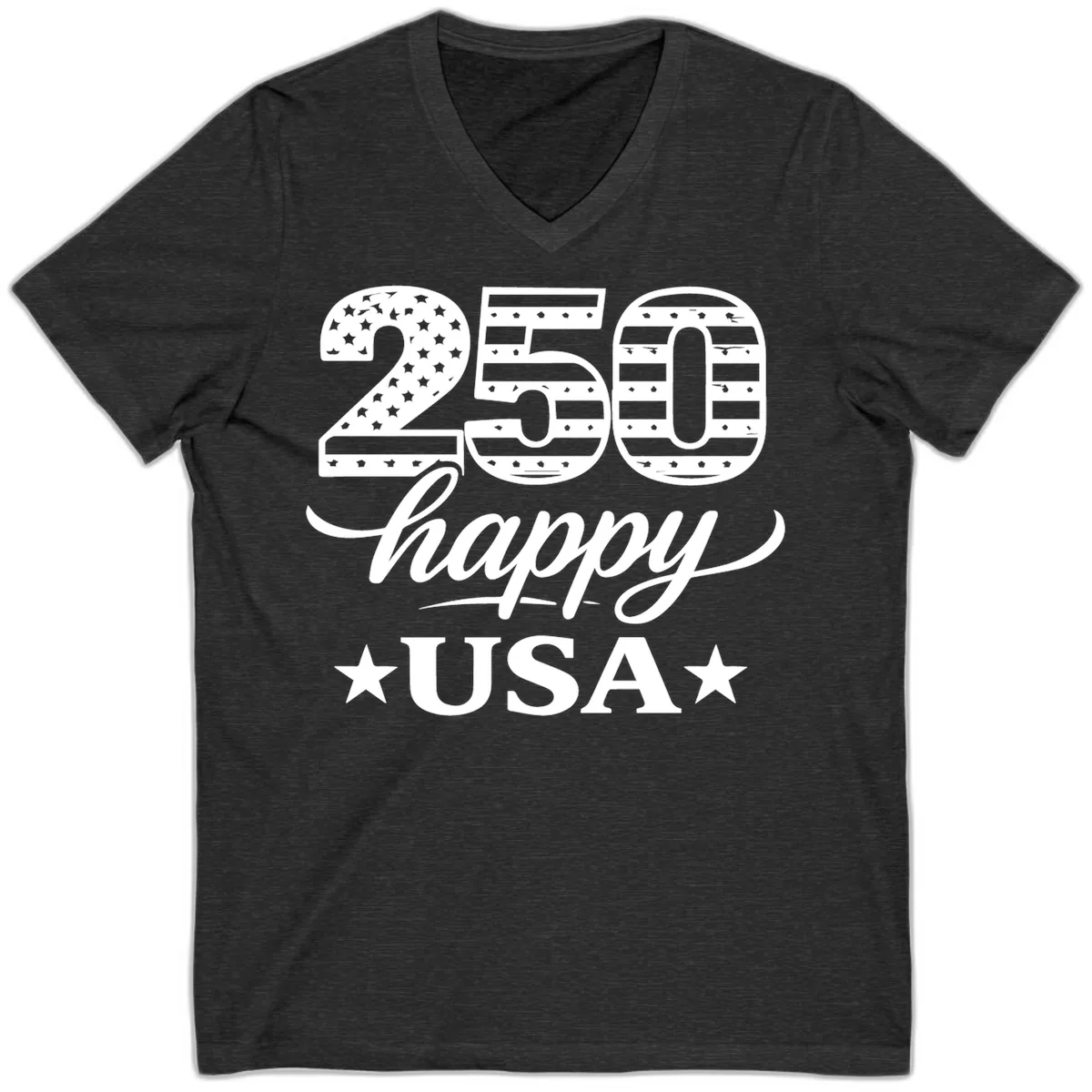 America's 250th Happy USA Celebration V-Neck in Dark Grey Heather