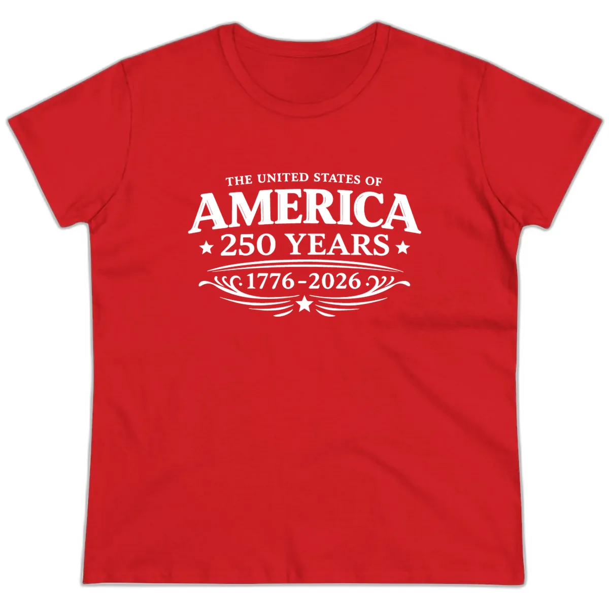 America 250 Years Celebration Design Ladies Tee in Red