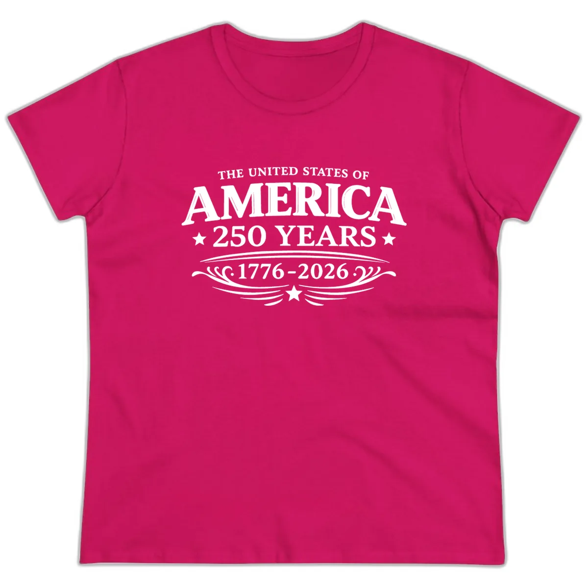 America 250 Years Celebration Design Ladies Tee in Heliconia
