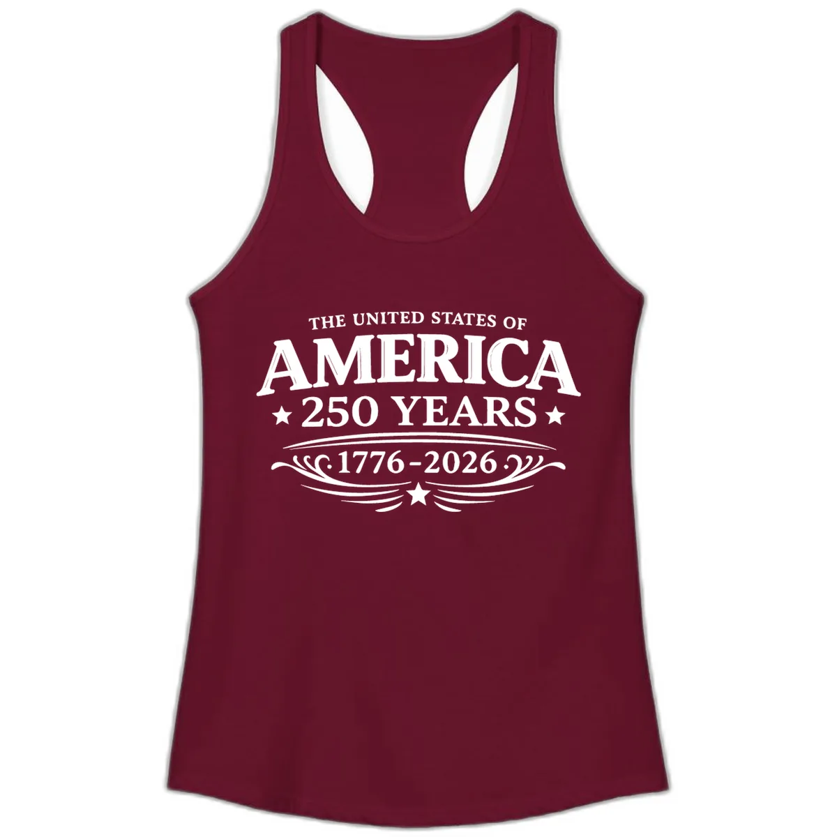 America 250 Years Celebration Design Ladies Tank in Solid Cardinal Red