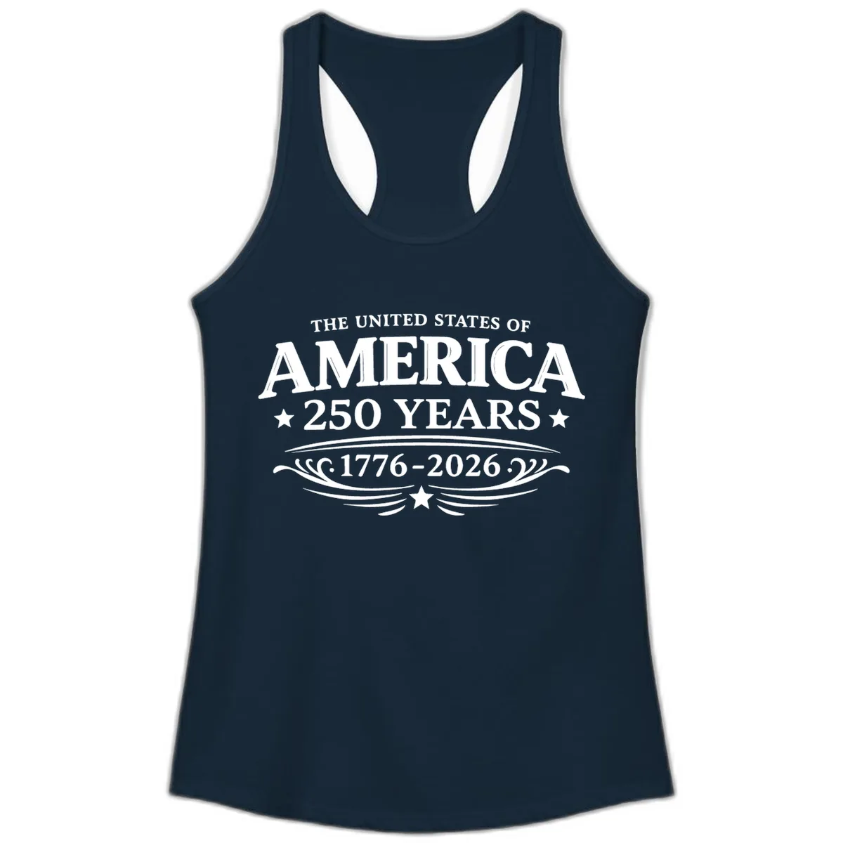 America 250 Years Celebration Design Ladies Tank in Solid Midnight Navy