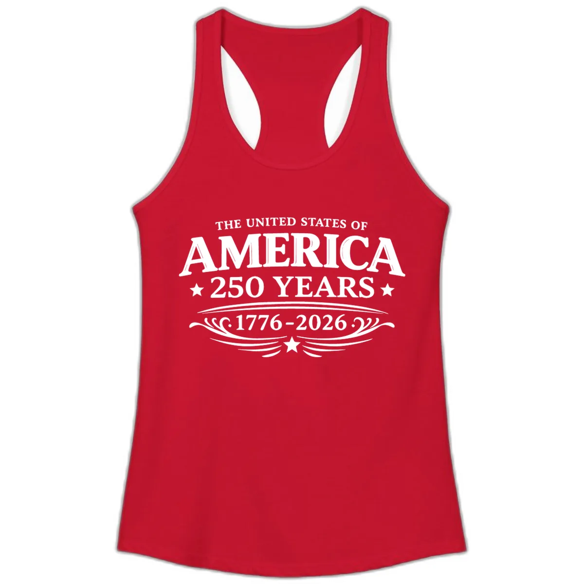 America 250 Years Celebration Design Ladies Tank in Solid Red