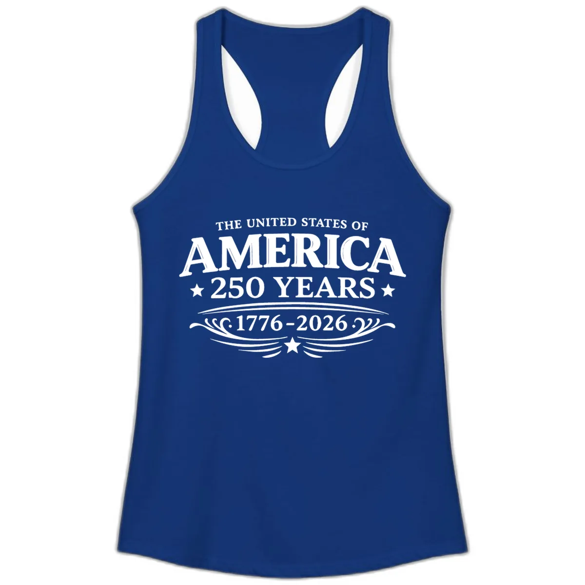 America 250 Years Celebration Design Ladies Tank in Solid Royal