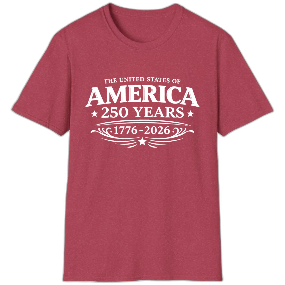 America 250 Years Celebration Design T-Shirt in Heather Cardinal