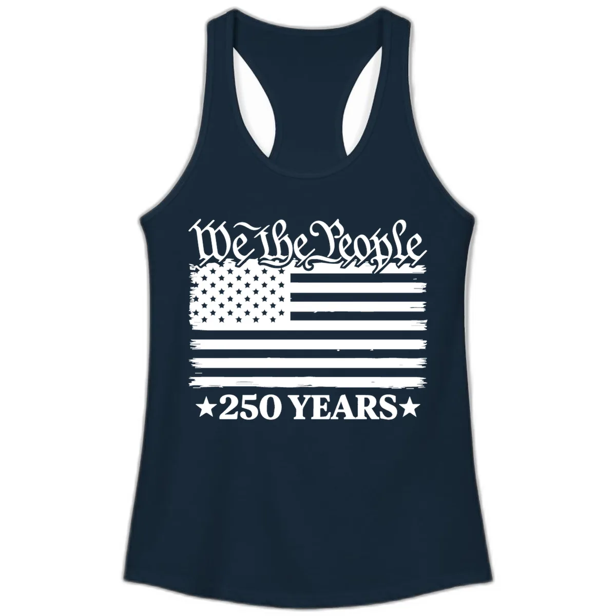 We The People 250 Years Celebration Ladies Tank in Solid Midnight Navy