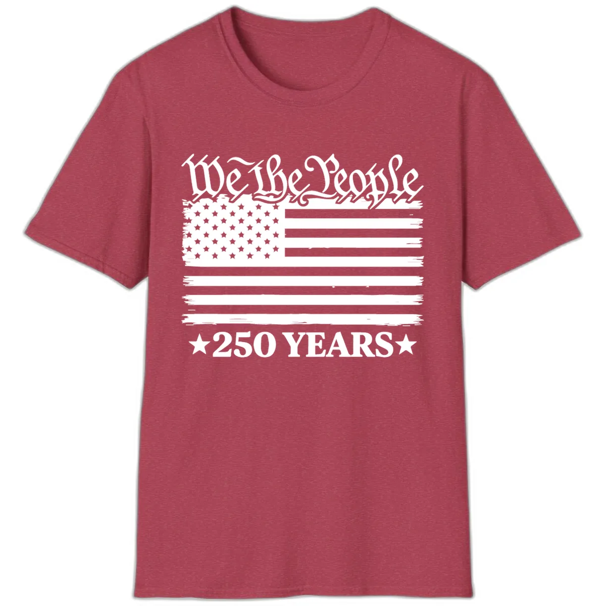 We The People 250 Years Celebration T-Shirt in Heather Cardinal