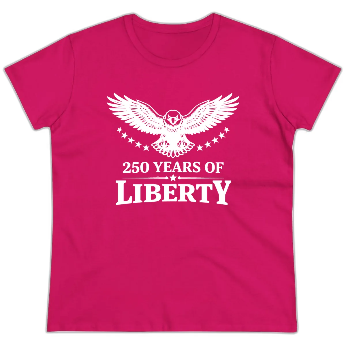 250 Years Of Liberty Eagle Celebration Ladies Tee in Heliconia