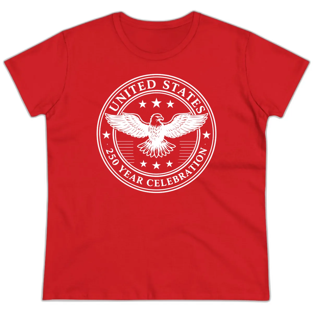 United States 250 Year Celebration Emblem Ladies Tee in Red