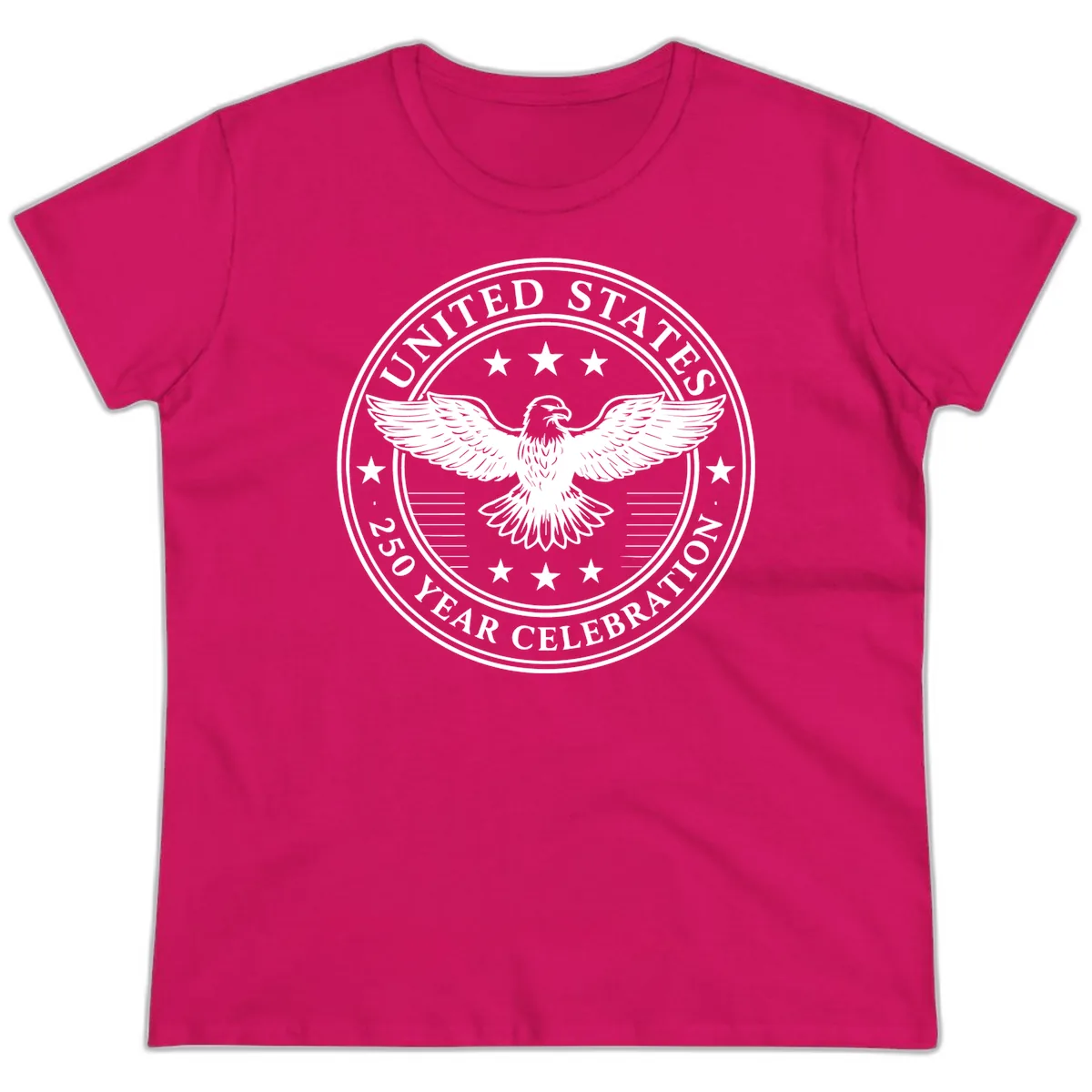 United States 250 Year Celebration Emblem Ladies Tee in Heliconia