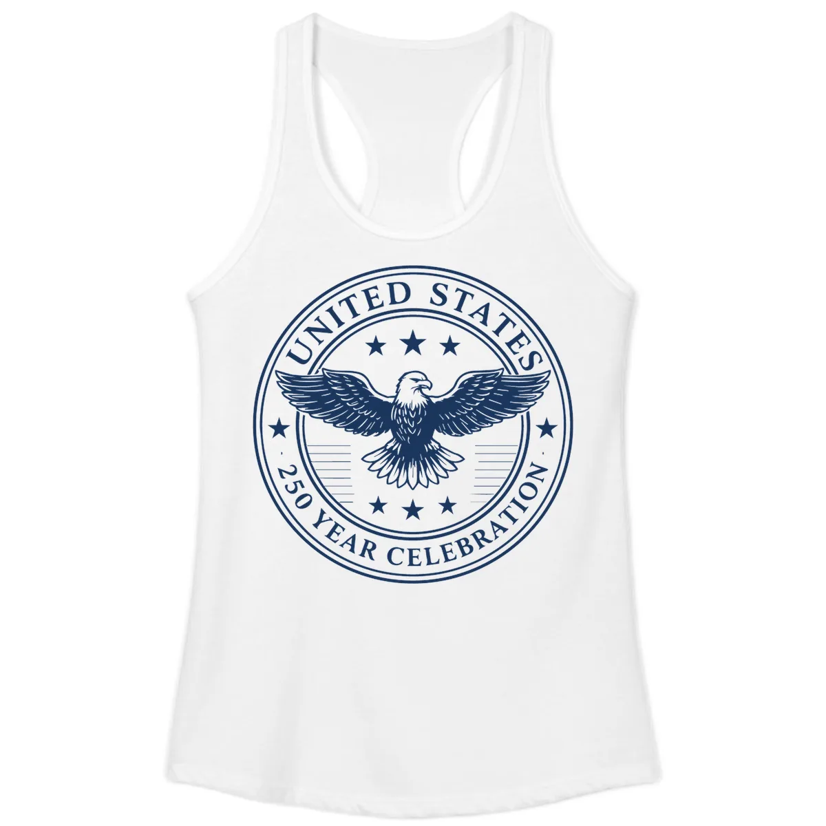 United States 250 Year Celebration Emblem Ladies Tank in White