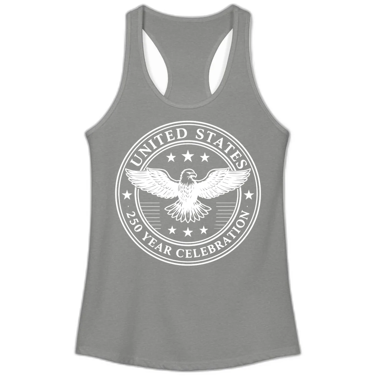 United States 250 Year Celebration Emblem Ladies Tank in Heather Grey