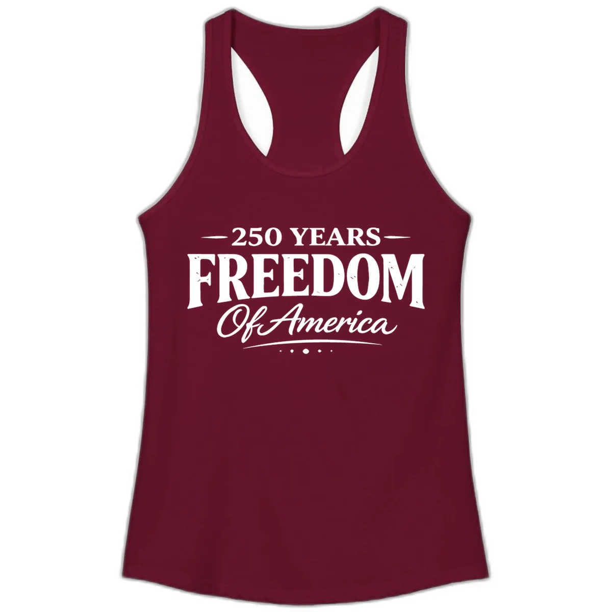250 Years Freedom Of America Ladies Tank in Solid Cardinal Red