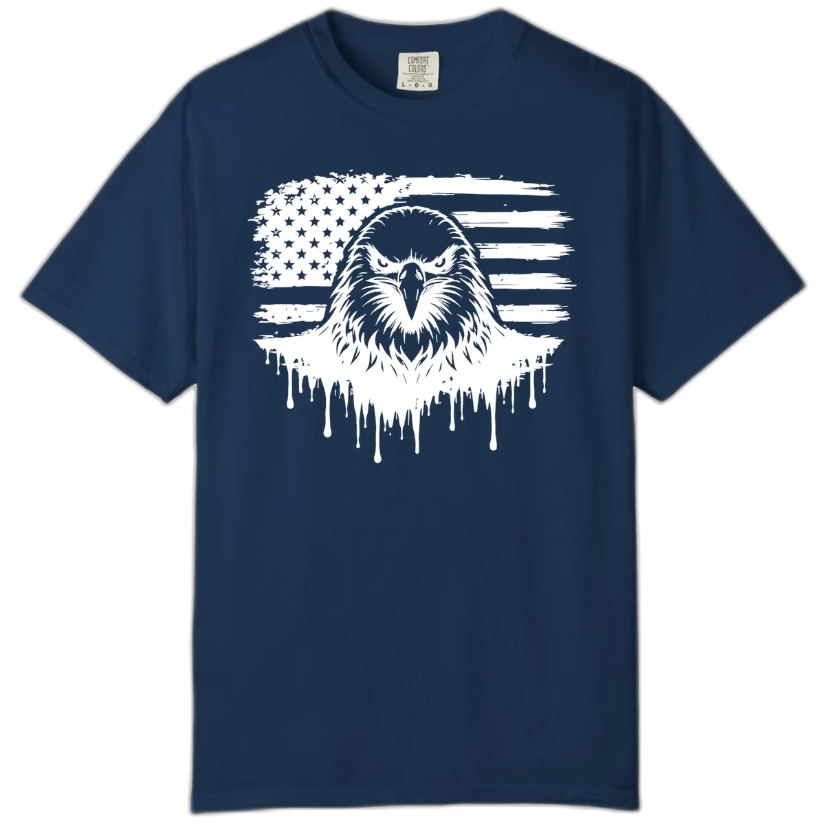 Bold Eagle Flag Celebration Comfort Color July 4th Tee in Navy