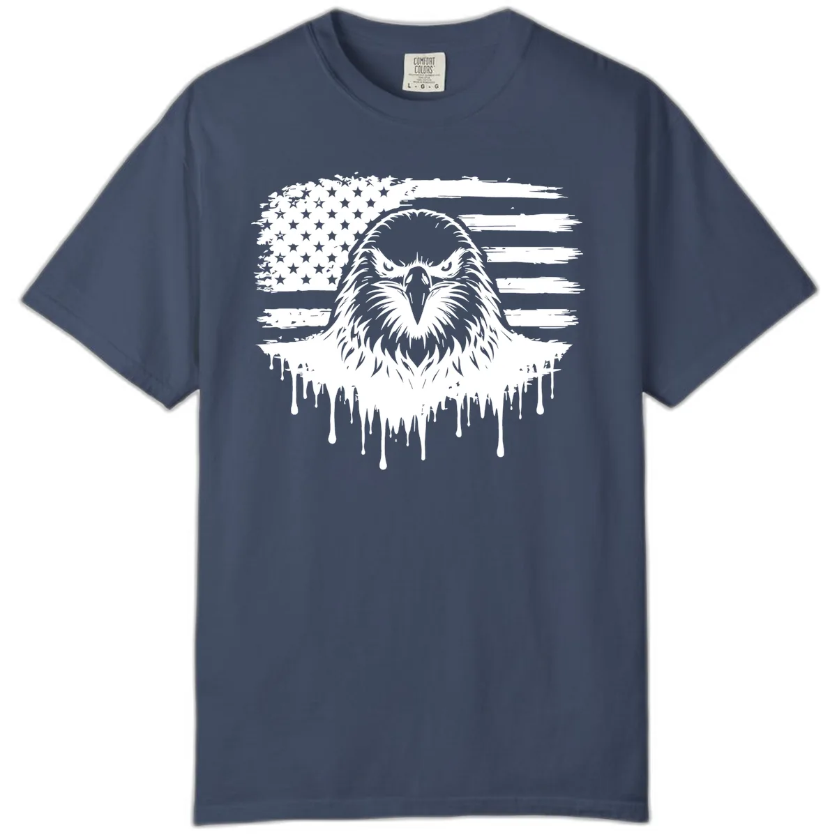 Bold Eagle Flag Celebration Comfort Color July 4th Tee in Midnight