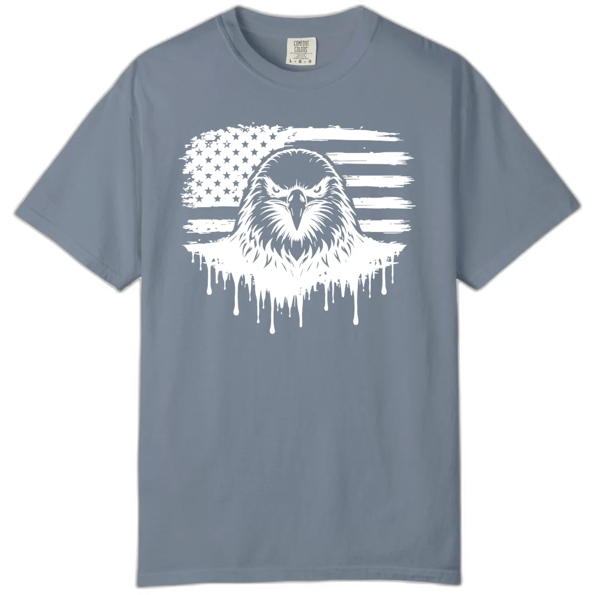 Bold Eagle Flag Celebration Comfort Color July 4th Tee in Blue Jean