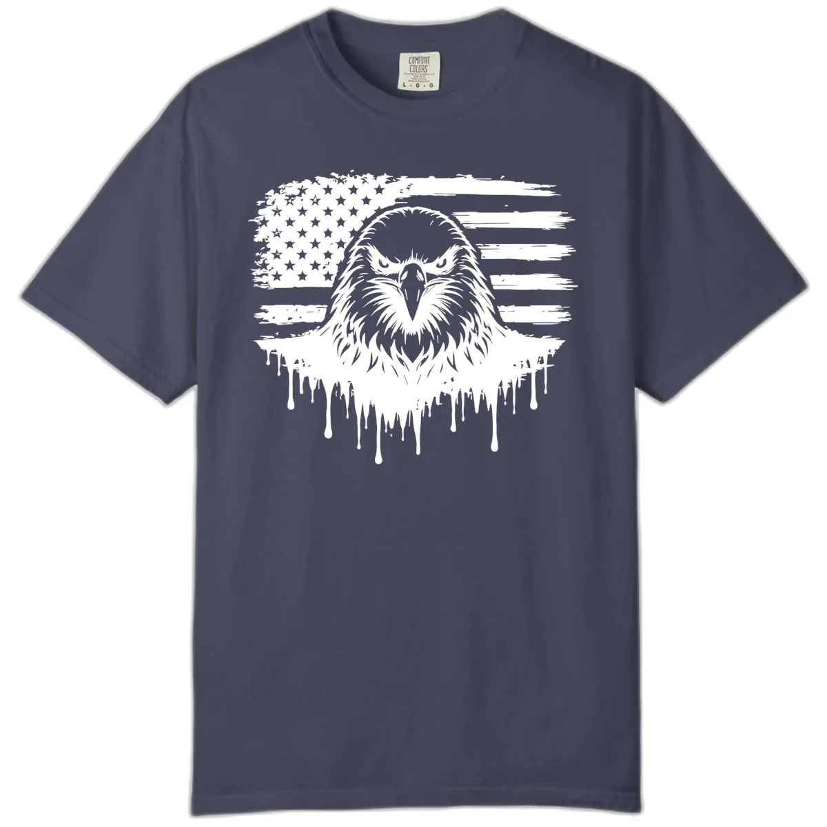 Bold Eagle Flag Celebration Comfort Color July 4th Tee in Denim