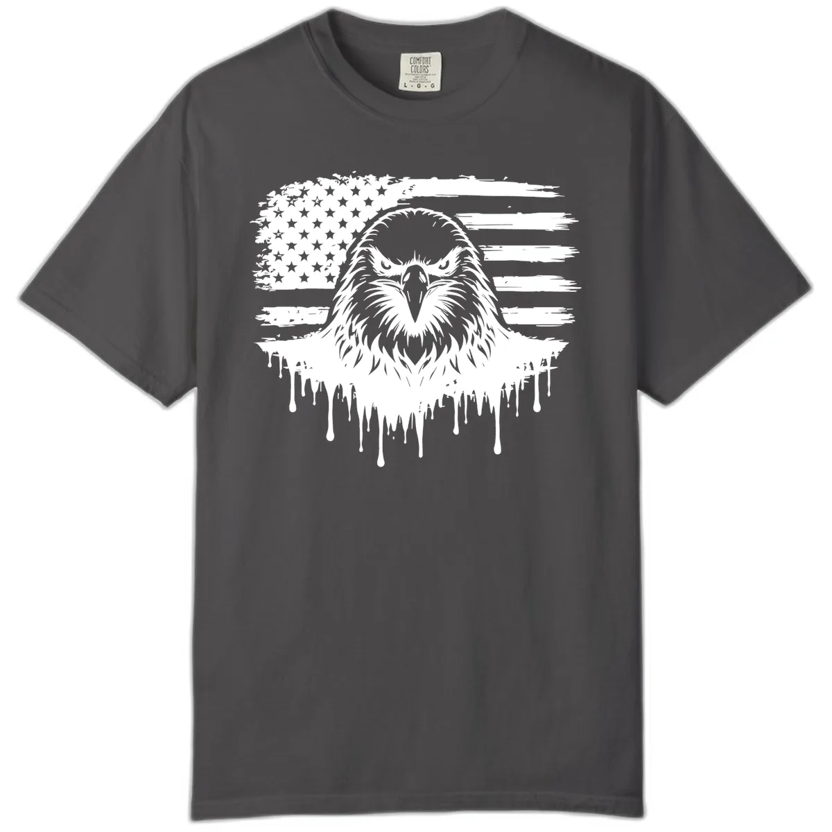 Bold Eagle Flag Celebration Comfort Color July 4th Tee in Graphite