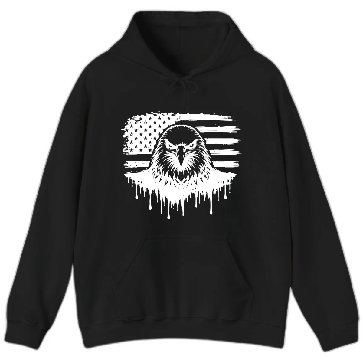 Bold Eagle Flag Celebration July 4th Hoodie in Black