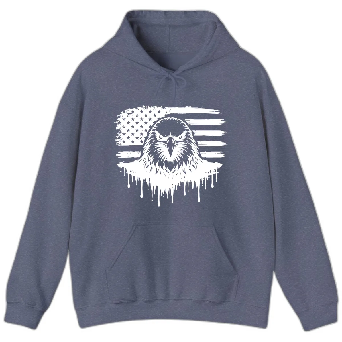 Bold Eagle Flag Celebration July 4th Hoodie in Heather Navy
