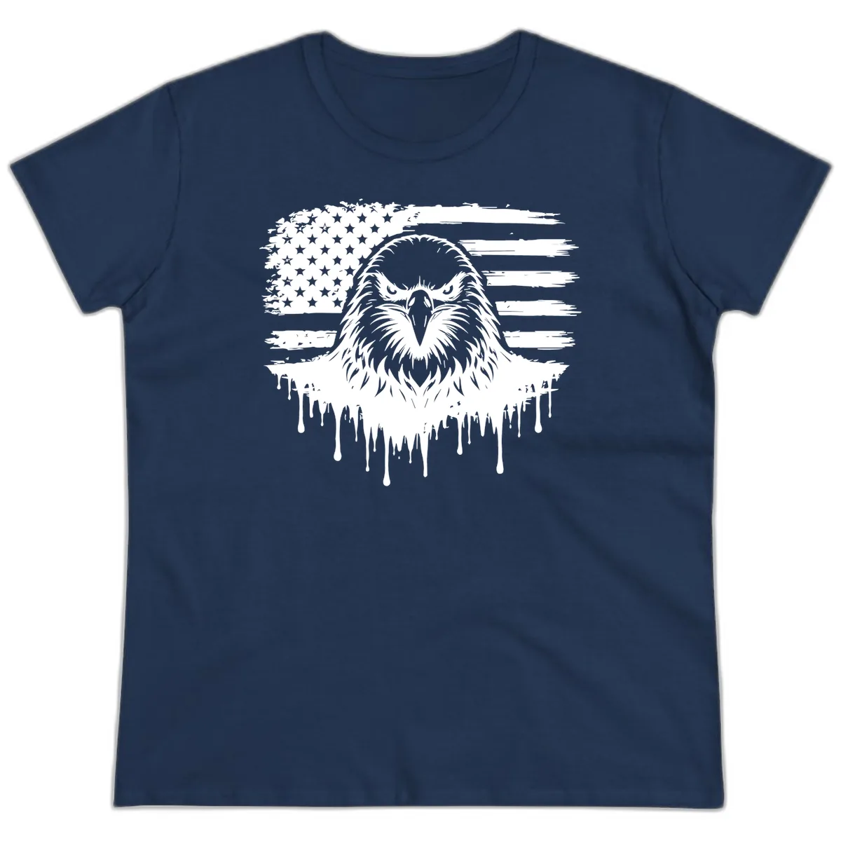 Bold Eagle Flag Celebration Ladies July 4th Tee in Navy