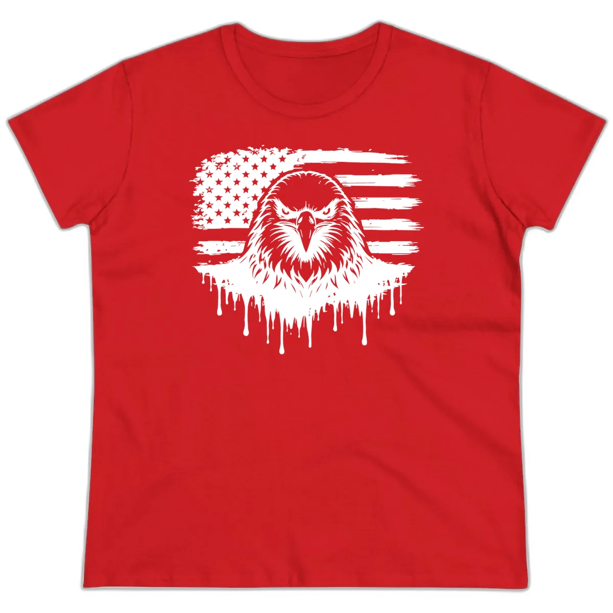 Bold Eagle Flag Celebration Ladies July 4th Tee in Red