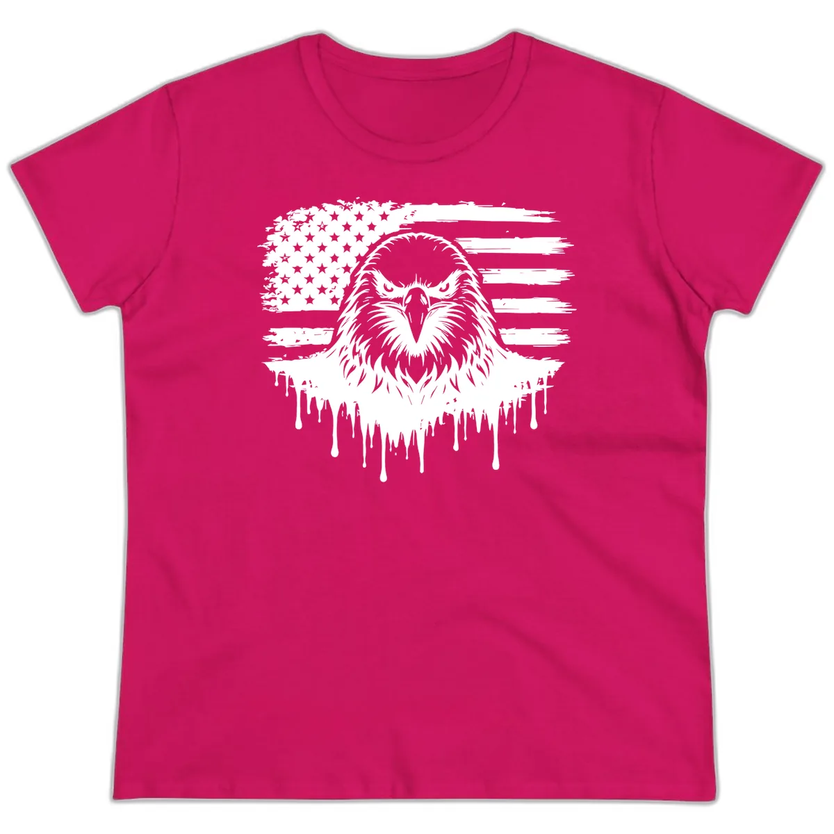 Bold Eagle Flag Celebration Ladies July 4th Tee in Heliconia