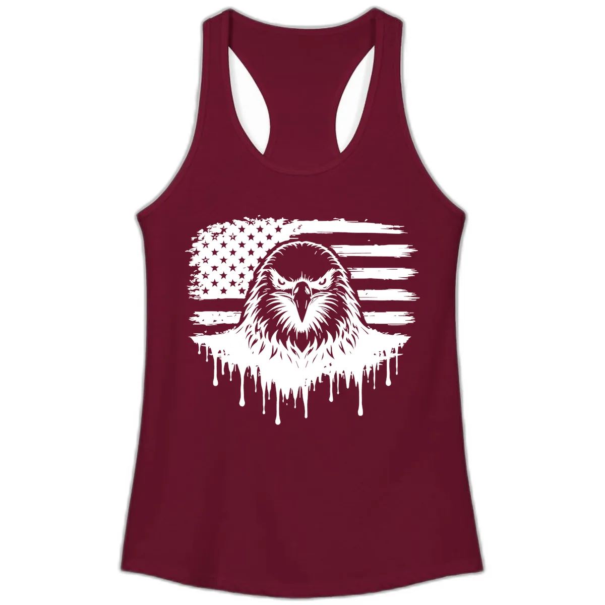 Eagle Flag Celebration Ladies Tank in Solid Cardinal Red